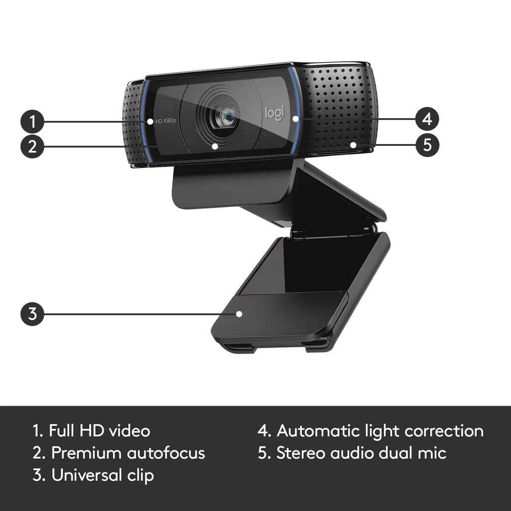 Logitech C920 HD Pro 1080p Webcam with Stereo Audio