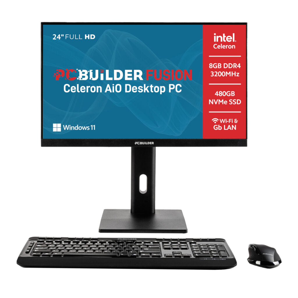 PCBuilder FUSION 24″ Intel Celeron G6900 Windows 11 AiO Desktop PC ...