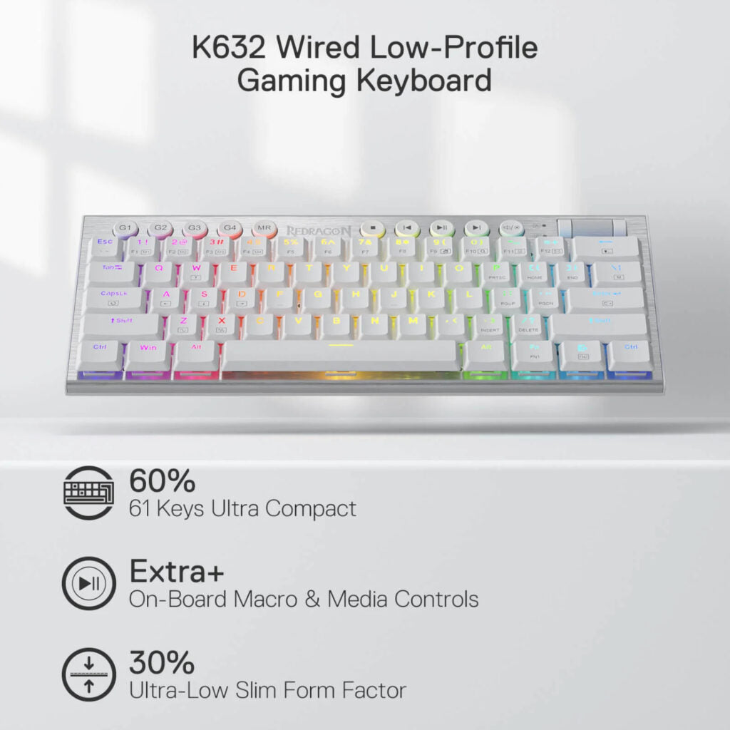 Redragon K632 Horus Mini 60% RGB Wired Gaming Keyboard - White